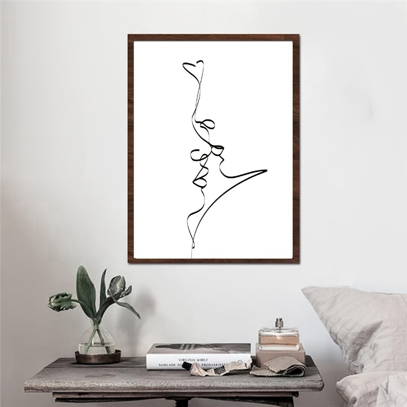 Minimalist Couple Kiss Sketch Abstract Art Print Of A Couple