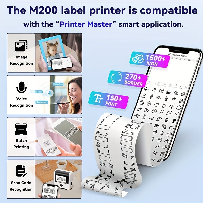 Memoking M200 Label Maker Machine with Tape 3 Rolls - Portable Label Maker  Bluetooth - Barcode Label Printer for Labeling Products - Wireless Label