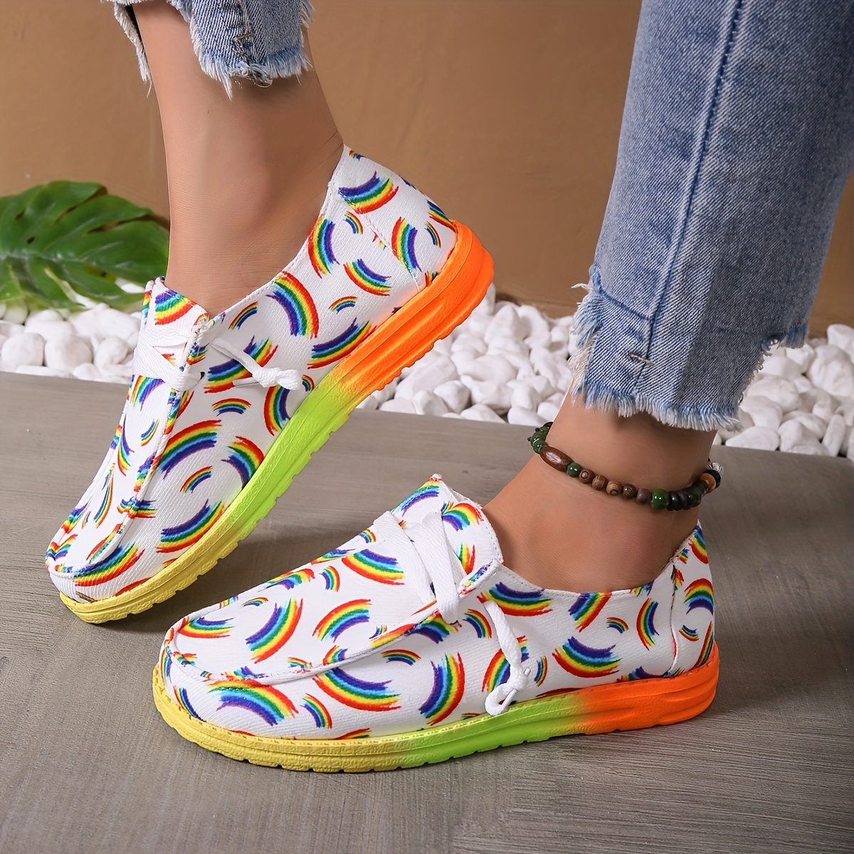 Rainbow Print Canvas Outdoor Shoes Lightweight Sneakers