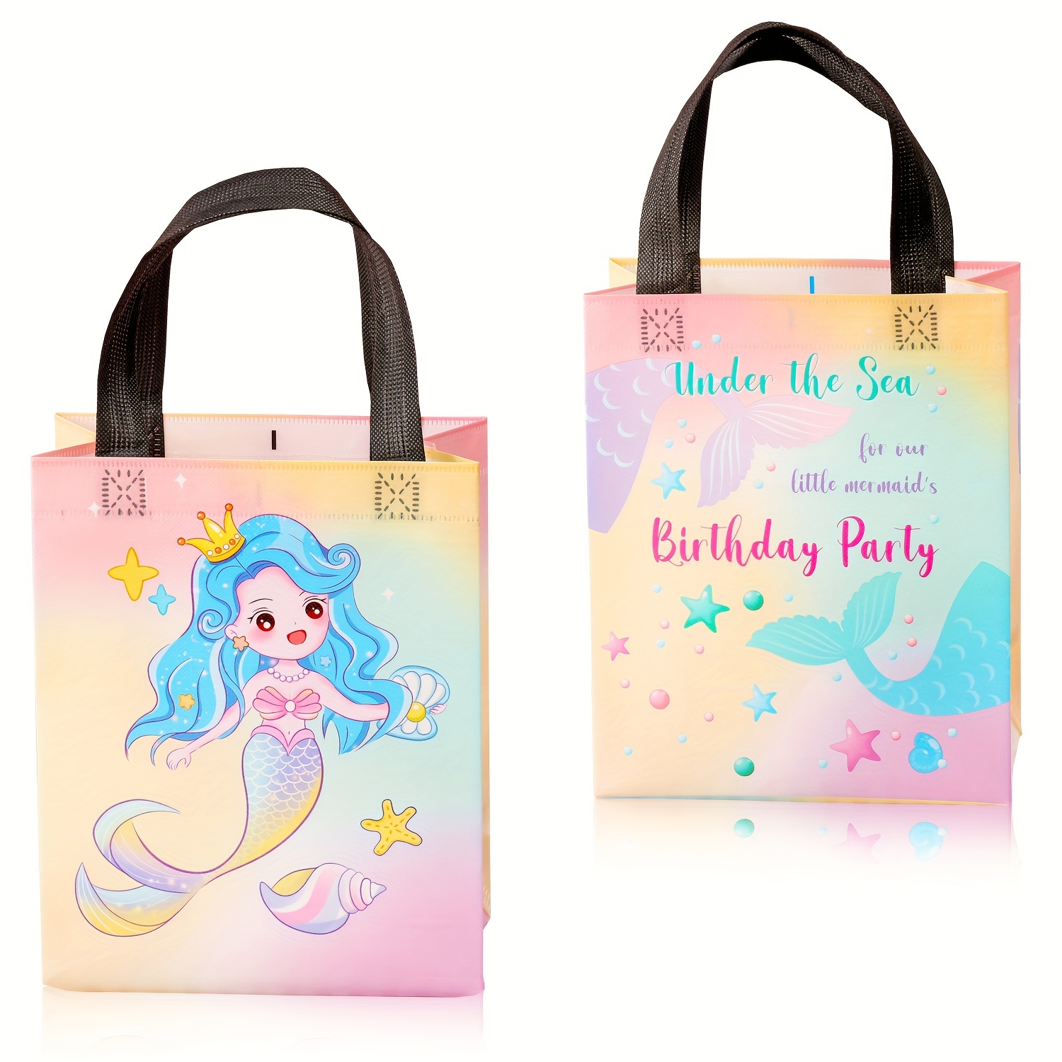 16 bolsas de papel para regalo de cumpleaños para niñas, bolsas de regalo  de cumpleaños con asas, suministros de fiesta temática de sirenita para