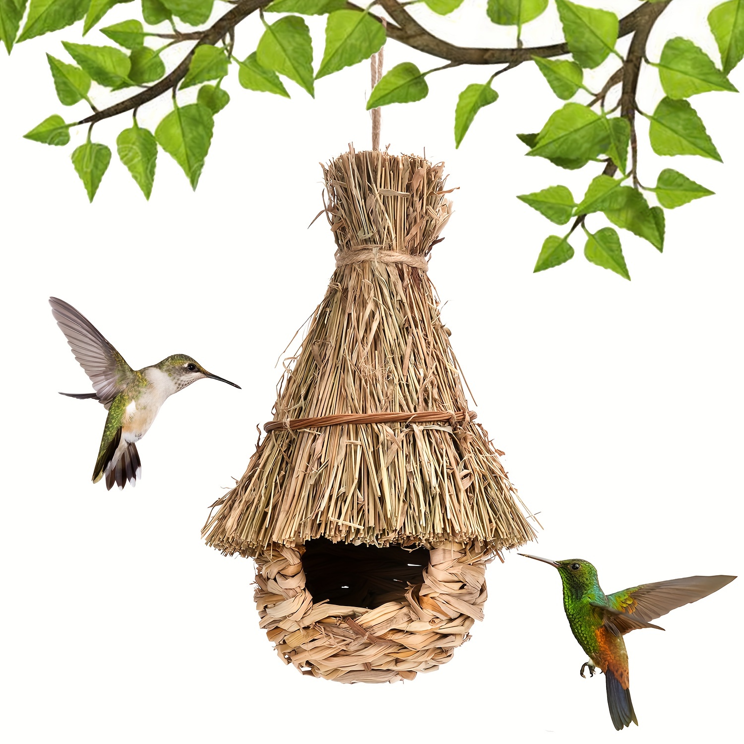 Nid d'oiseaux tissé à la main pour jardin, maison de colibri en roseau  naturel, extérieur