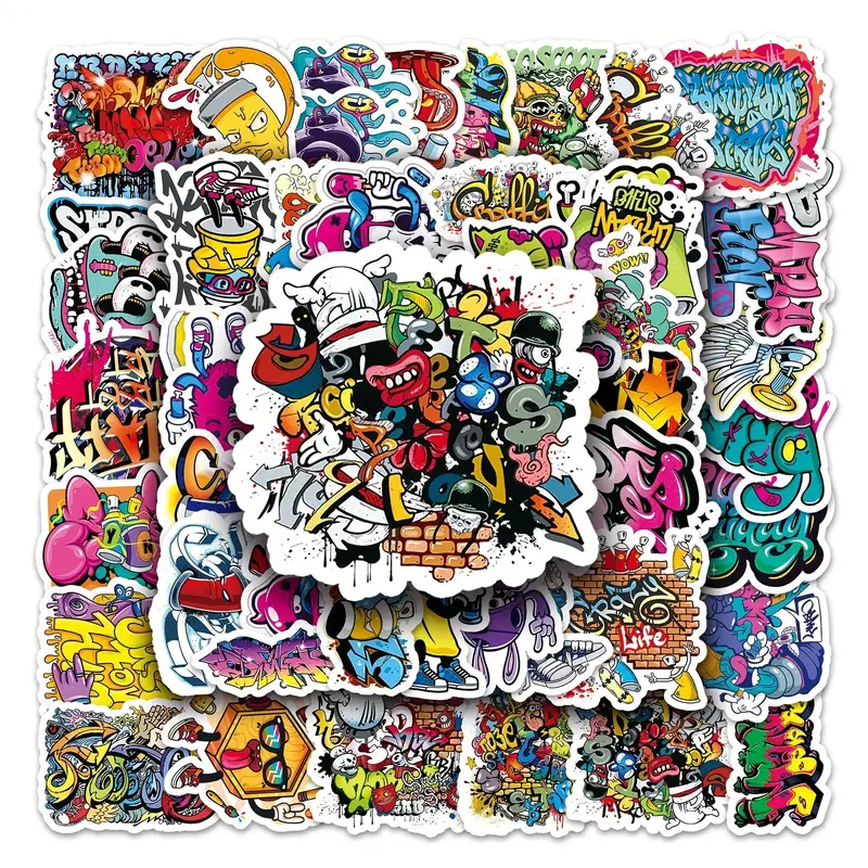 50pcs Street Graffiti Stickers For Stylistic Cool Art Trend Stickers, DIY  Phone Case, Luggage, And Waterproof,Single Sticker Size: 2.5-4.5cm/0.98-1.77