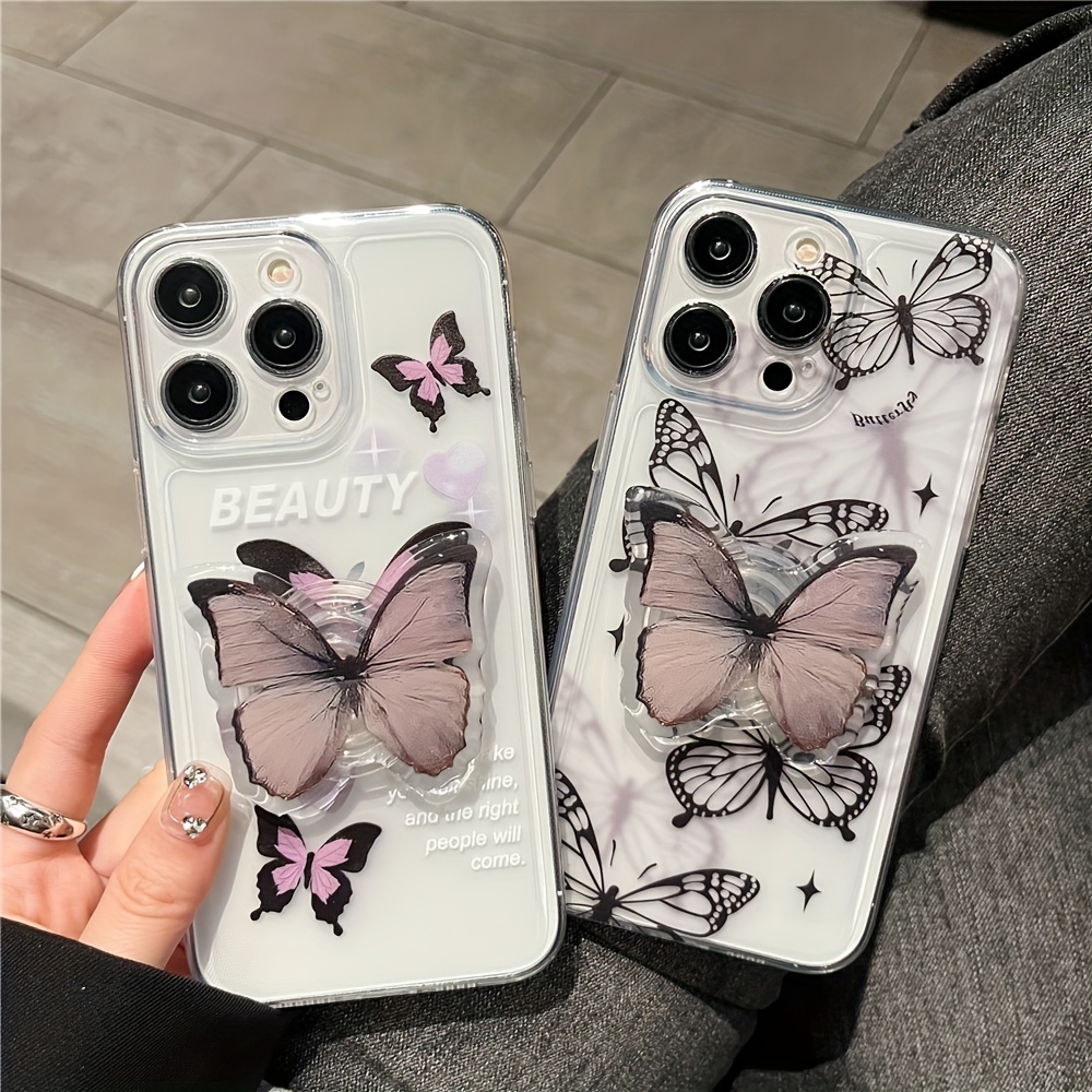 Comprar Funda de teléfono de cristal con patrón de mariposa 3D