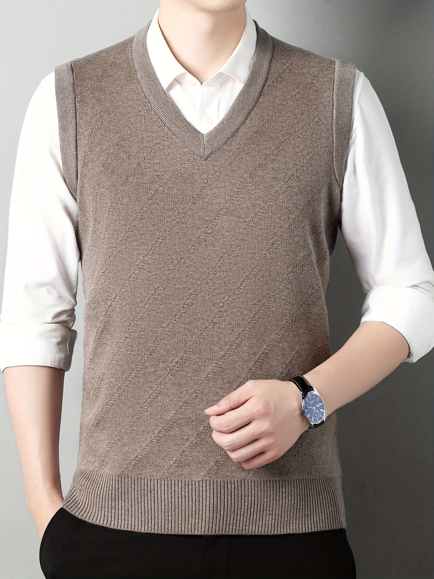 Men's V Neck Sweater Vest Pullover Solid Color Sleeveless - Temu
