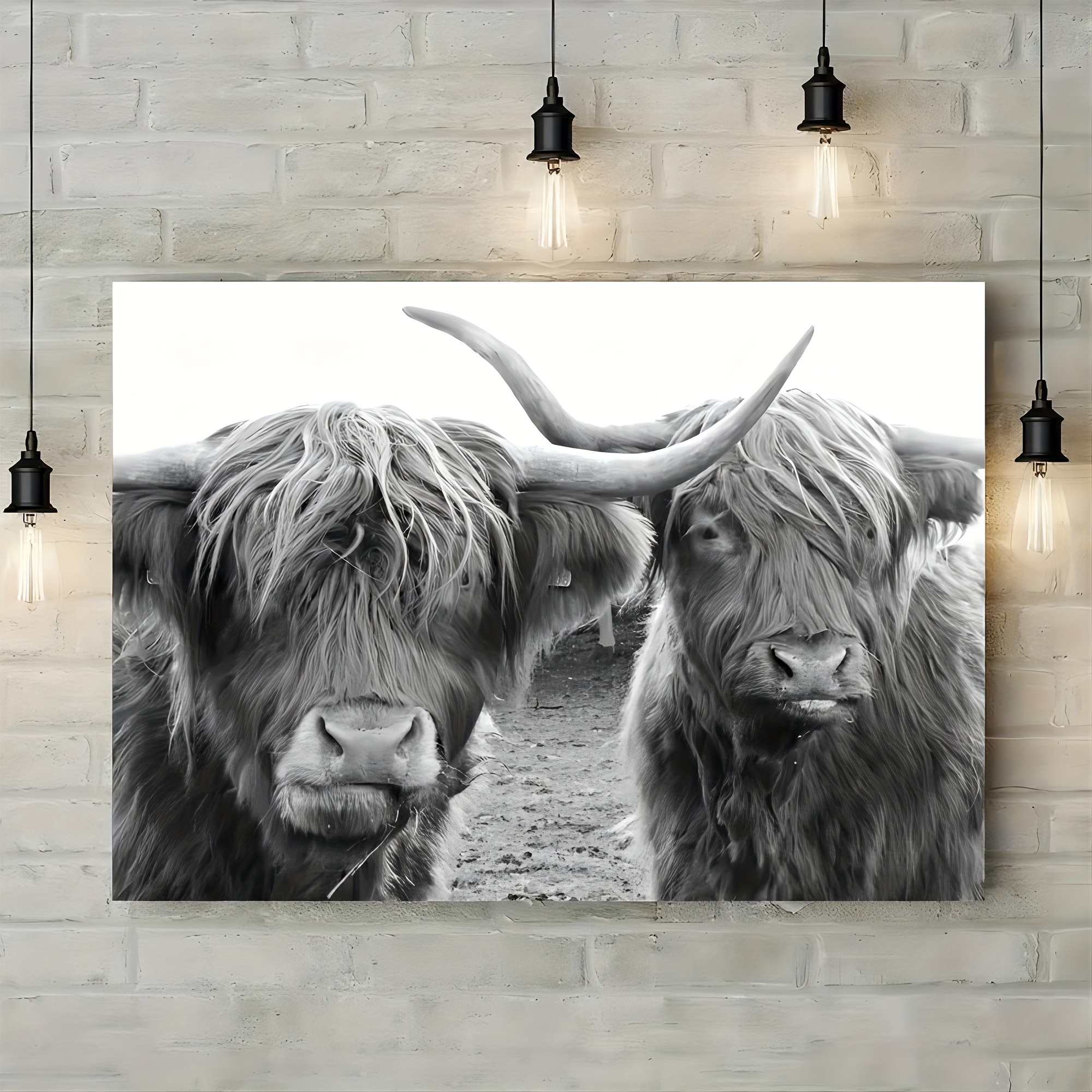 

1pc Canvas Poster, Black And White Highland Cow Print, Farm Animal Canvas Wall Art Deor, Cow Printed Poster, Gift For Friend, Farmhouse Decor, Room Decor, Home Decor, No Frame
