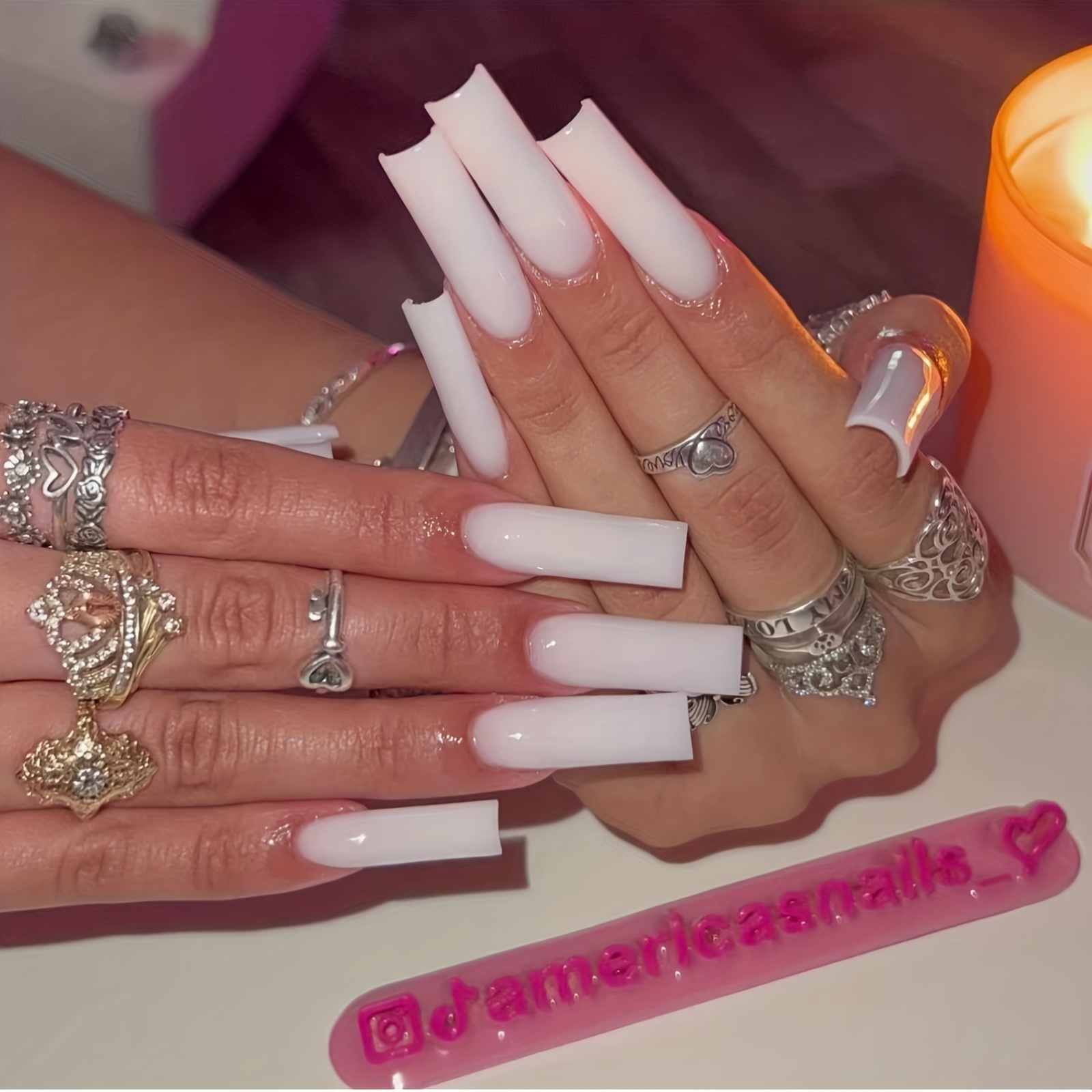 Extra Long Square Nails Milky White Press Nails Solid - Temu
