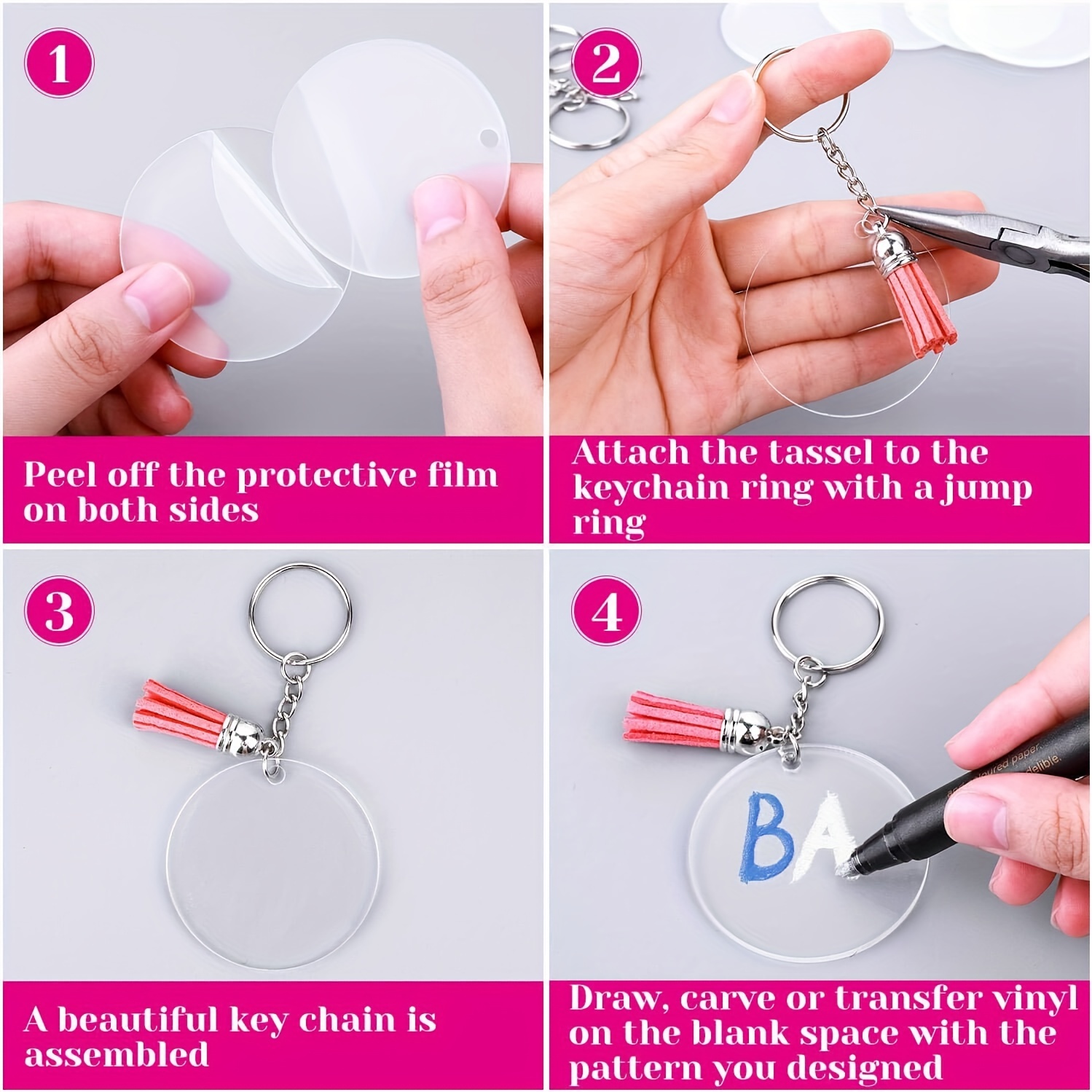 Acrylic Pencil Keychains Blank Blank With Key Rings Tassels - Temu