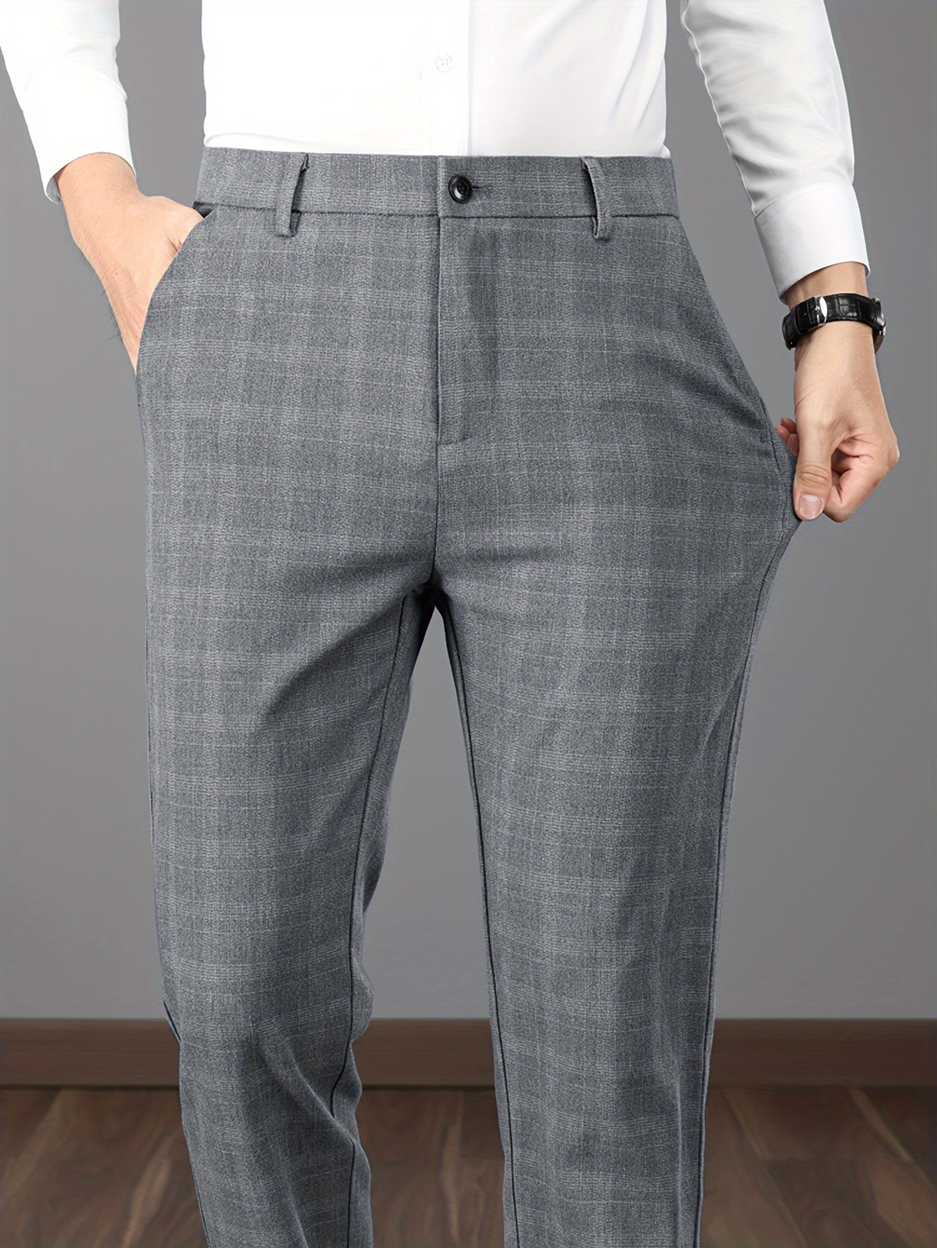 Elegantes Pantalones De Cuadros, De Vestir Casuales Para Hombres Con Un  Estilo Vintage Ligeramente Elástico