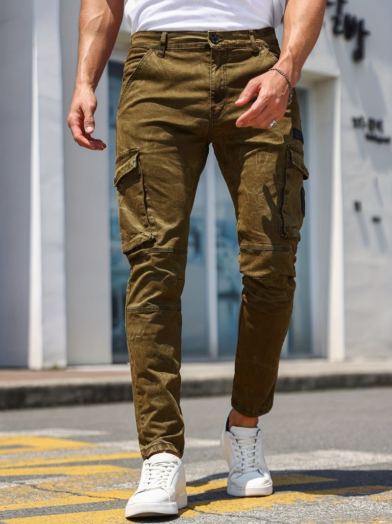 Slim Fit Cargo Jeans Mens Casual Street Style Flap Pocket Tie Dye Pattern  Slightly Stretch Denim Pants For Spring Fall - Men's Clothing - Temu Belgium
