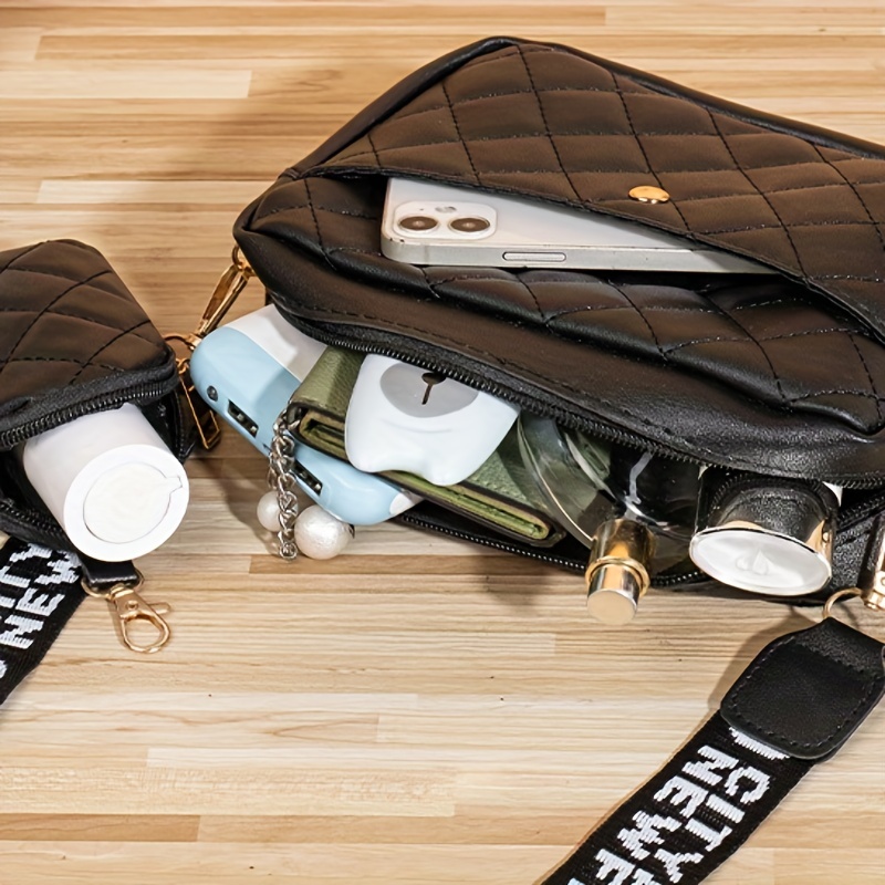 Argyle Quilted Bag Set, Trendy Pu Leather Shoulder Bag, Women's