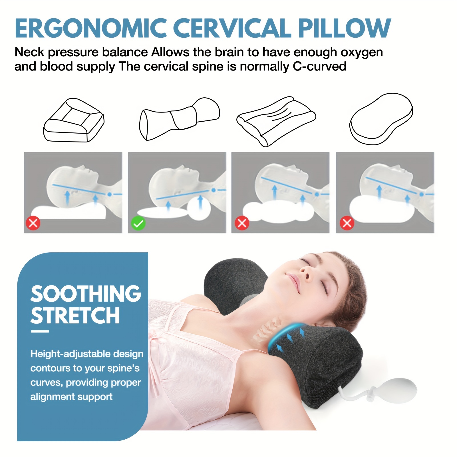 Cervical Memory Foam Pillow Ergonomic Inflatable Height - Temu