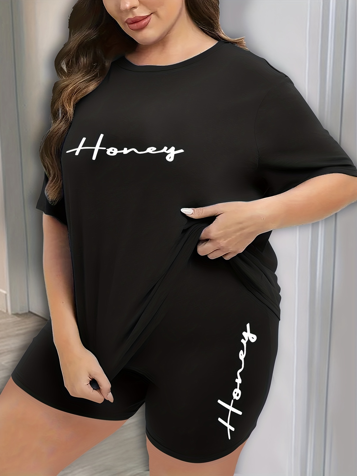 Letter Print Tee & Shorts Pajama Set