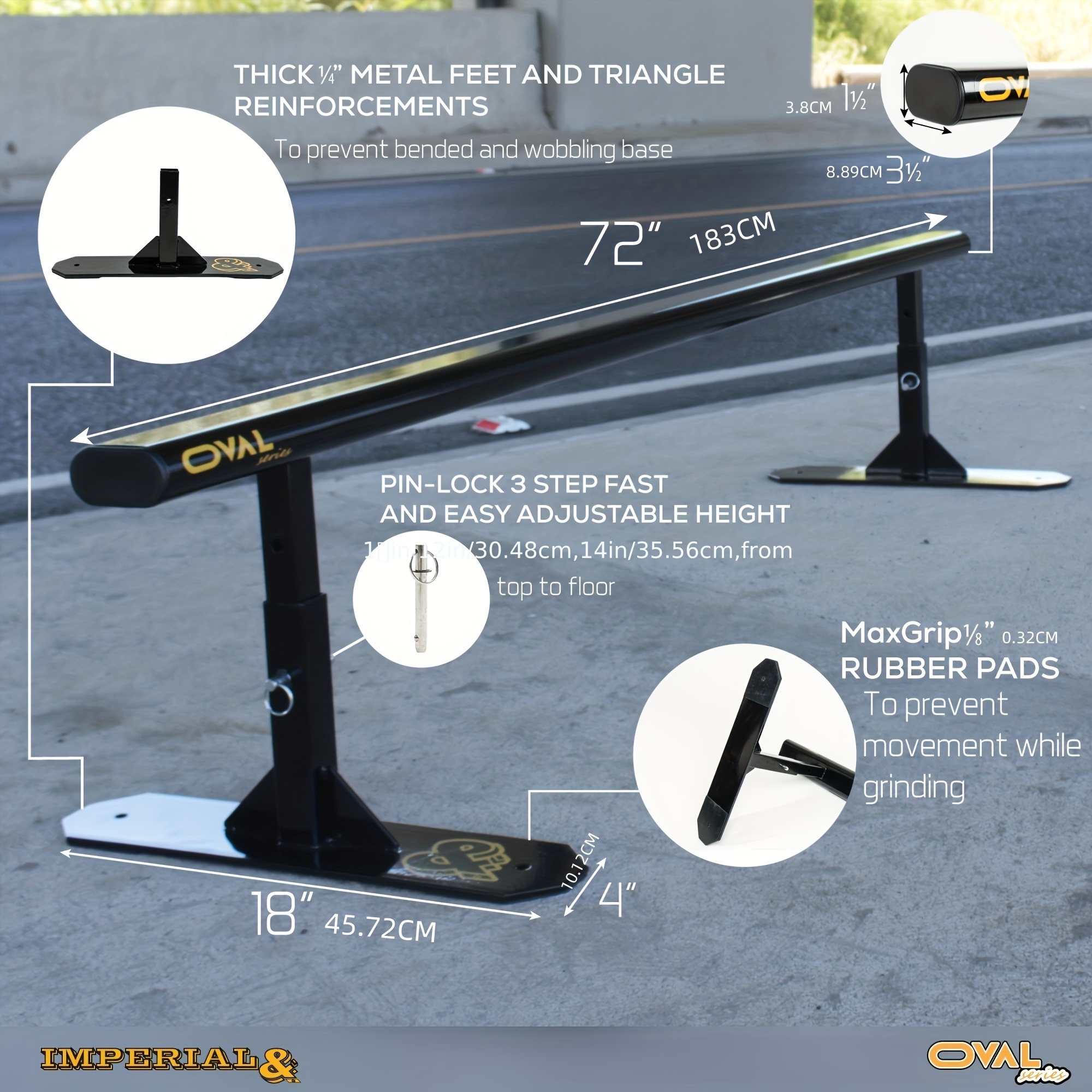 6ft Grind Rail For Skateboard BMX Imperial & Co 6ft Round Bar Skate ...