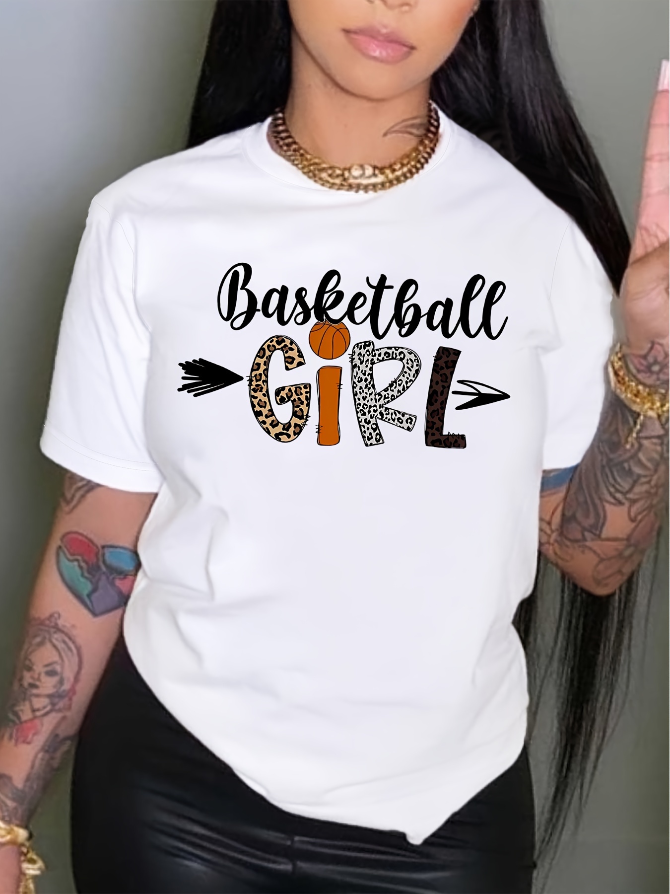 Camiseta Estampado Chica Baloncesto Top Casual Manga Corta Temu