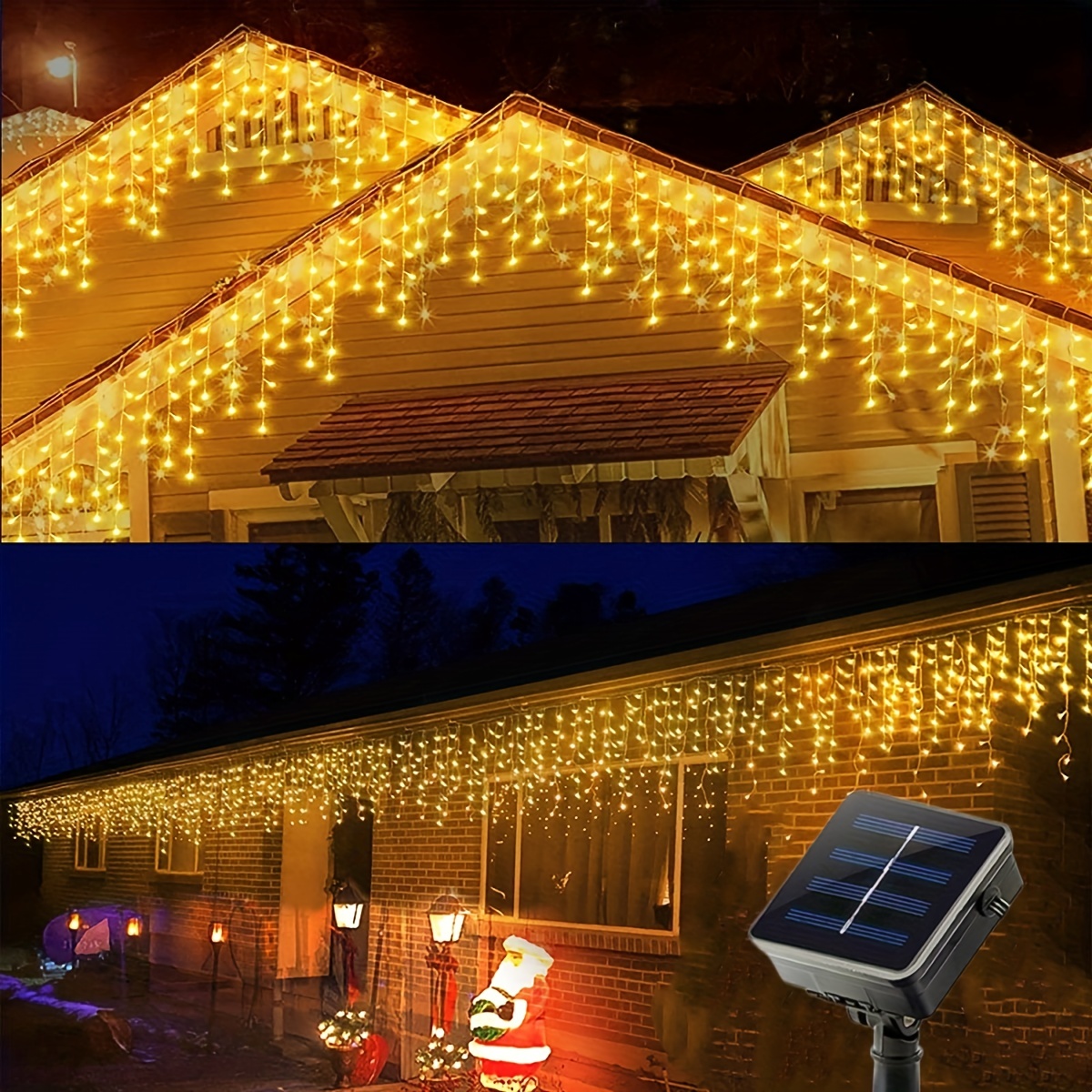 1pc solar led icicle string lights yard light christmas icicle lights window curtain fairy lights for wedding party bedroom garden patio outdoor indoor 4m 13ft 96led halloween christmas decorations details 1