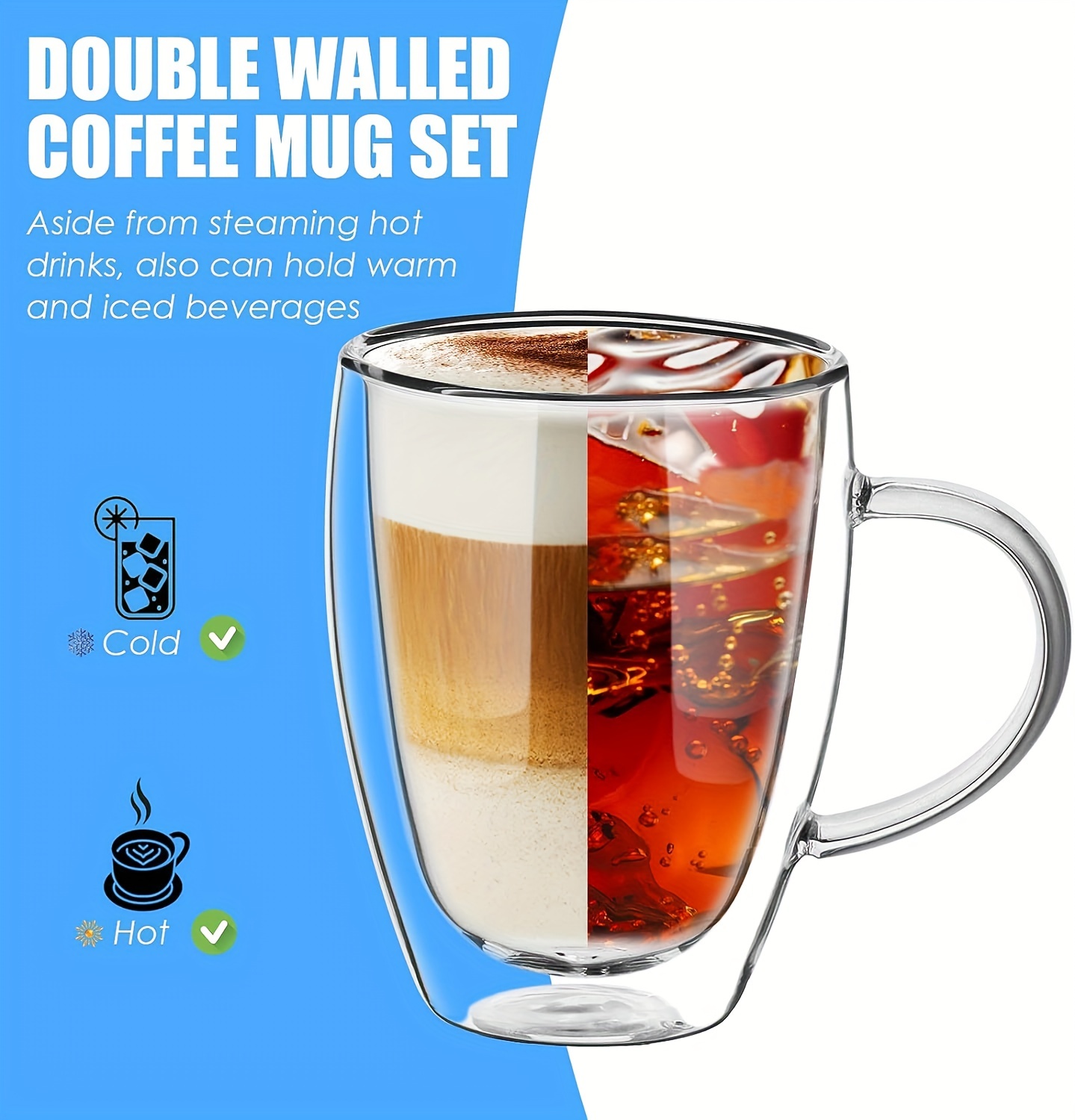 Glass Cups,Double Walled Insulated Drinking Glasses with Handle
