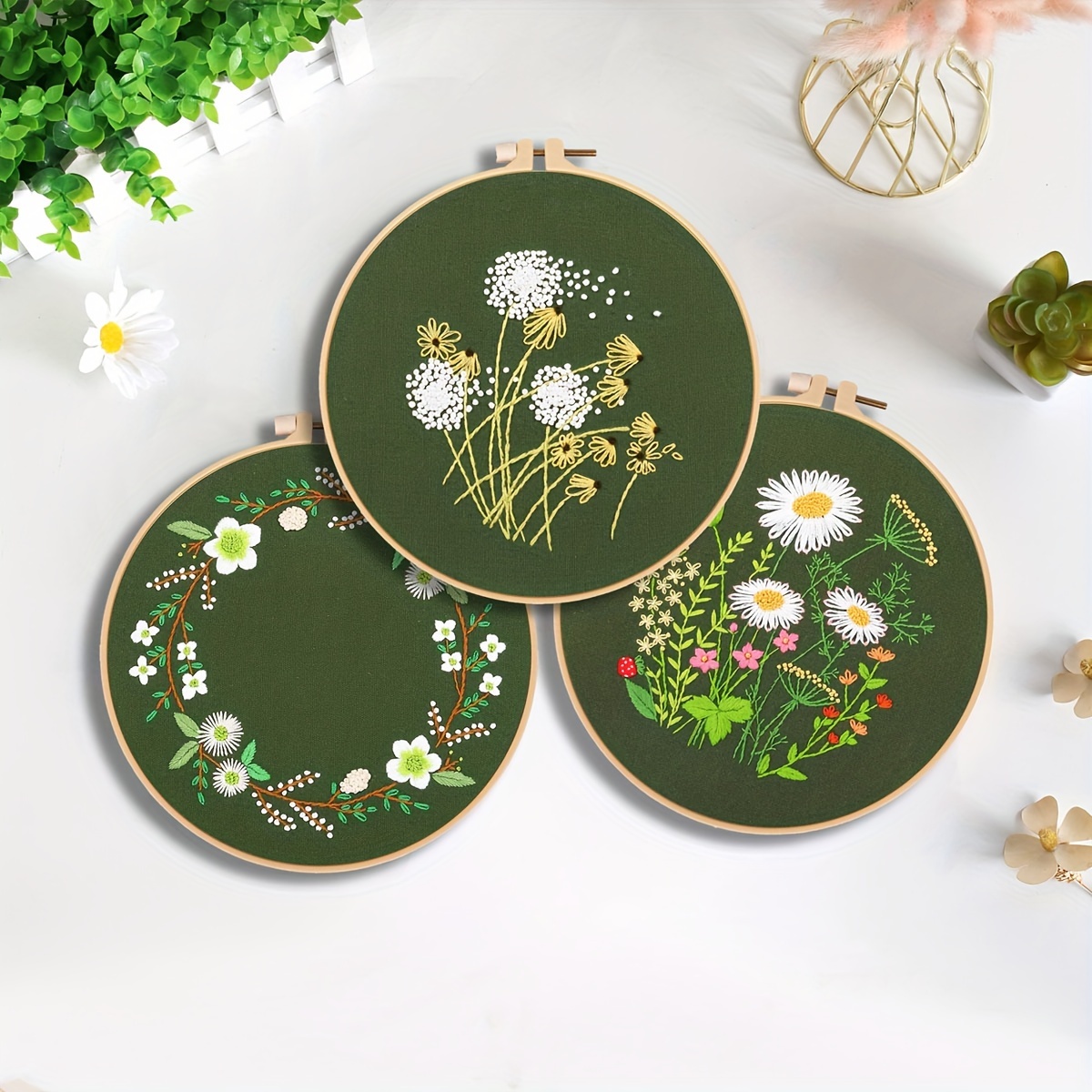 Diy Embroidery Kit Flowers And Plants Pattern - Temu