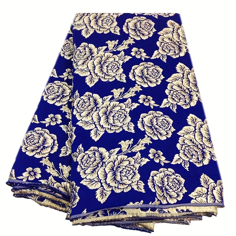 Thick Jacquard Brocade Rose Fabric Dress Metallic Golden Yarns Width 55in