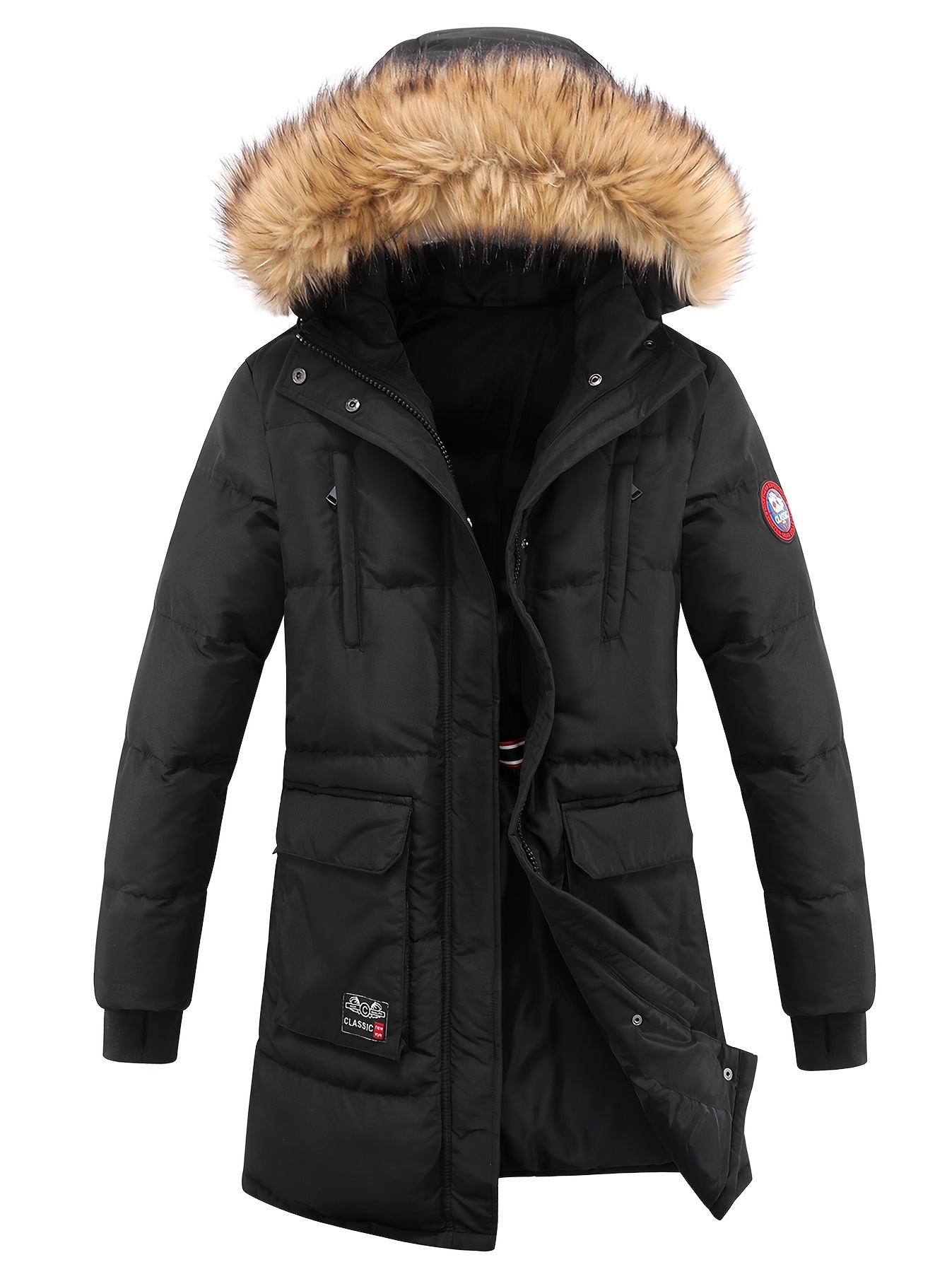 レディース冬用パファージャケット、フェイクファー襟フード付きコート