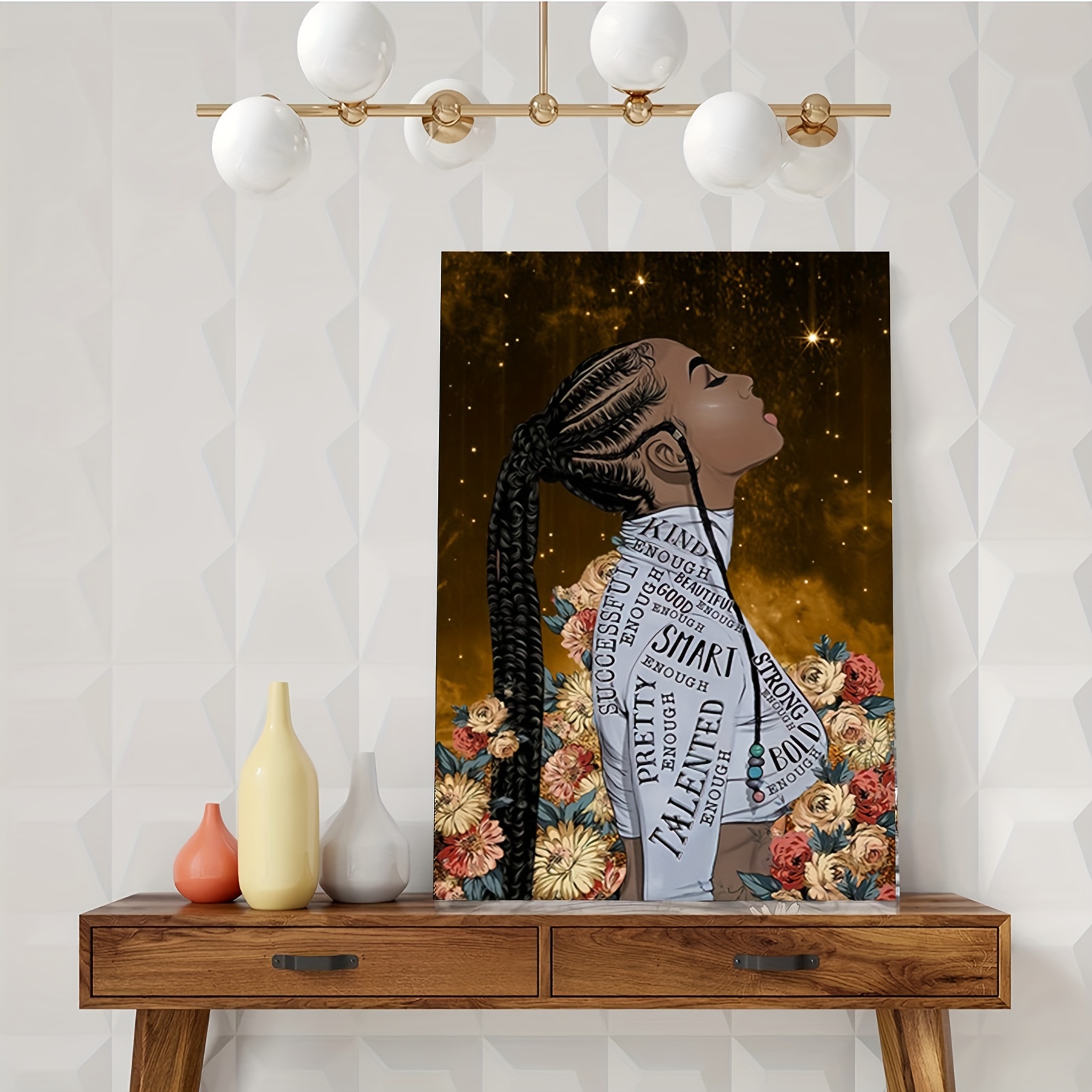 Black Art Paintings for Wall Decorations Afro African American Black Woman  Portrait Canvas Wall Art Prints Artwork Inspirational Quotes Wall Decor for