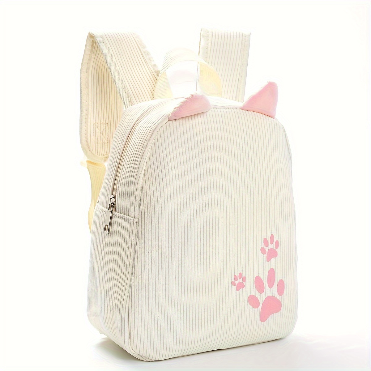 TEMU 1pc Children's Corduroy And Comfortable Backpack, Large Cat Footprint Pattern School Bag