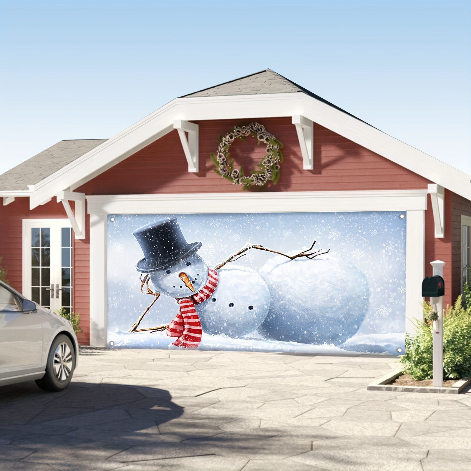 Merry Christmas Snowman Pattern Garage Door Banner - Temu