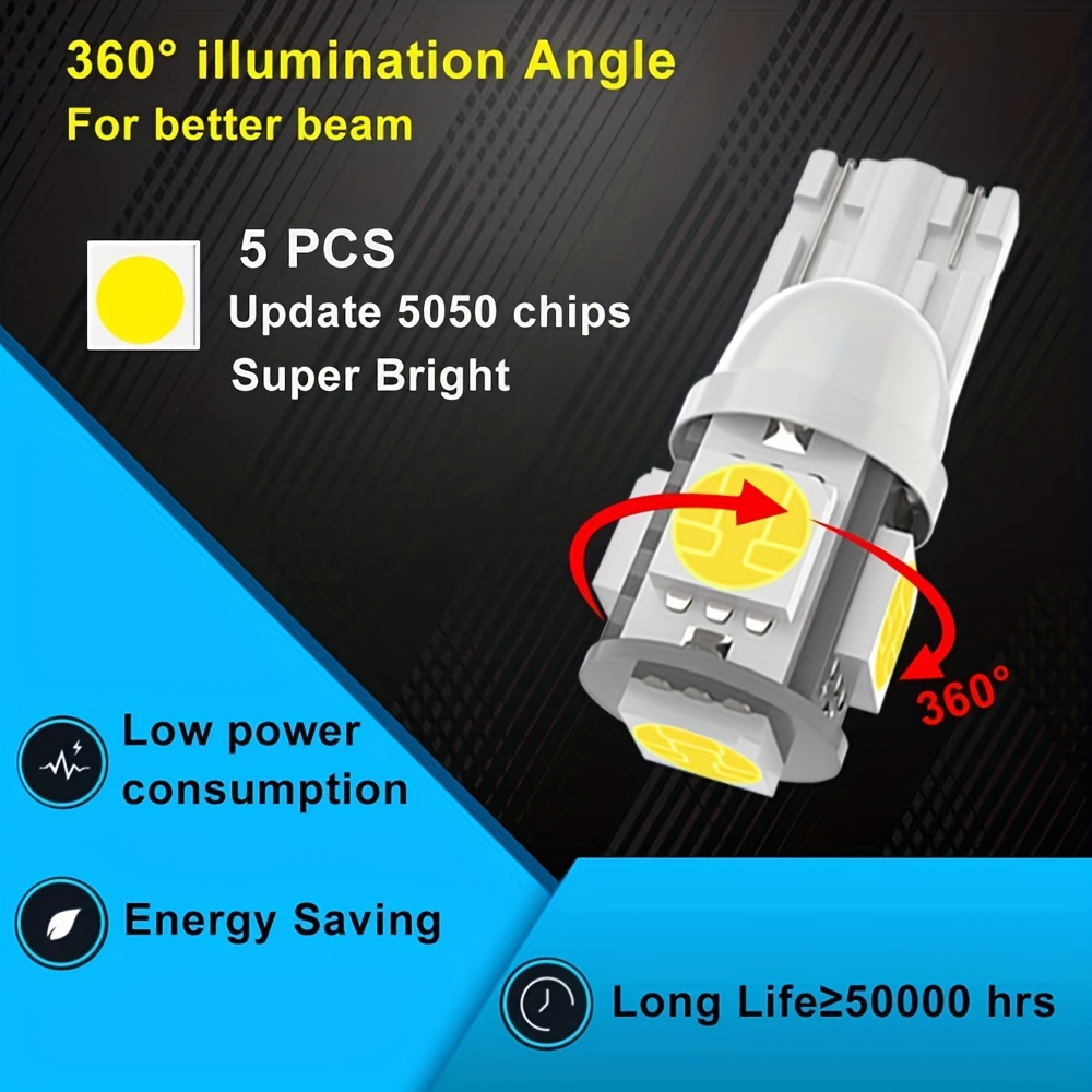 BeiLan 10st T10 LED-autolampen Lamp 168194 2825501 W5W 5-SMD 5050 6000K LED-vervanging  6000K zuiver voor auto-leeslampen Kentekenverlichting Lampen （Wit） :  : Auto & motor