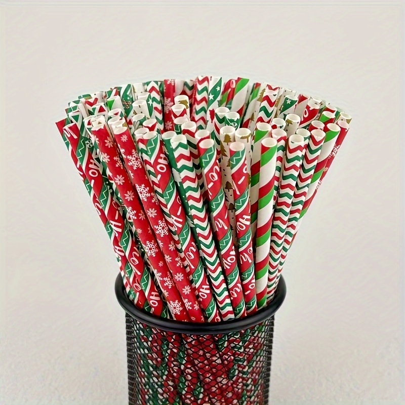 20pcs Christmas Reusable Plastic Straws Red Striped Straws Xmas