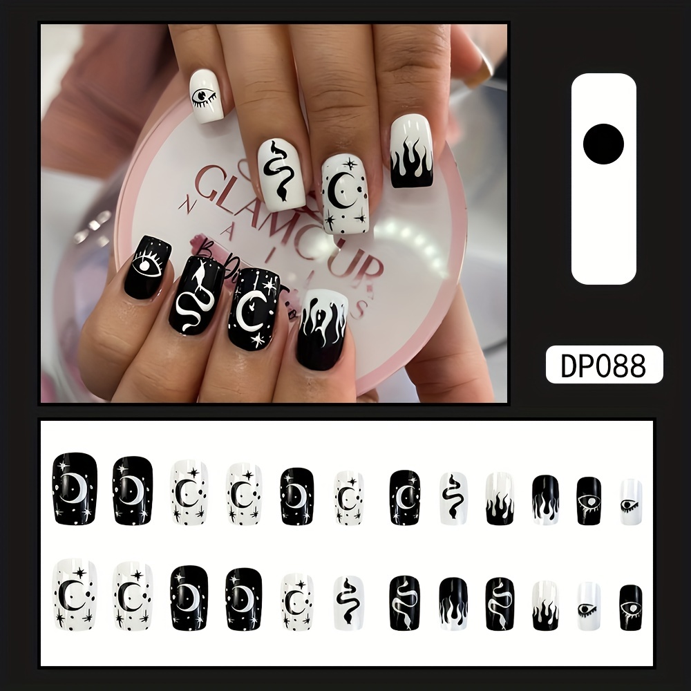 Black Snake Flame Coffin Fake Nails Press On Nail Art Decor Nail