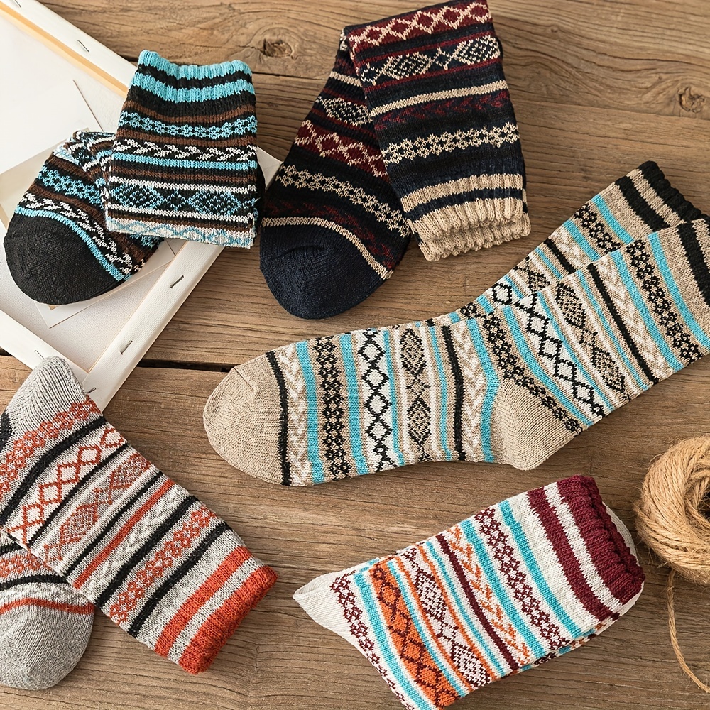 Men's Retro Ethnic Style Striped Warm Socks Autumn Winter - Temu