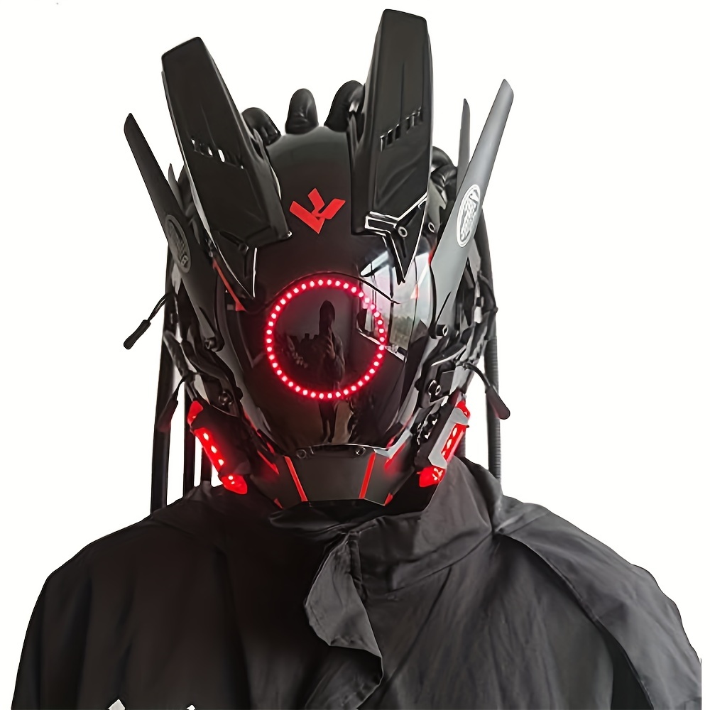 New Tubular Braid Black Cyberpunk Mask Round Light Wing Led Light