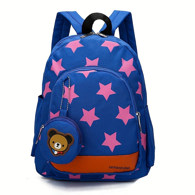 Children's Star Print Bear Backpack With Small Coin Purse
