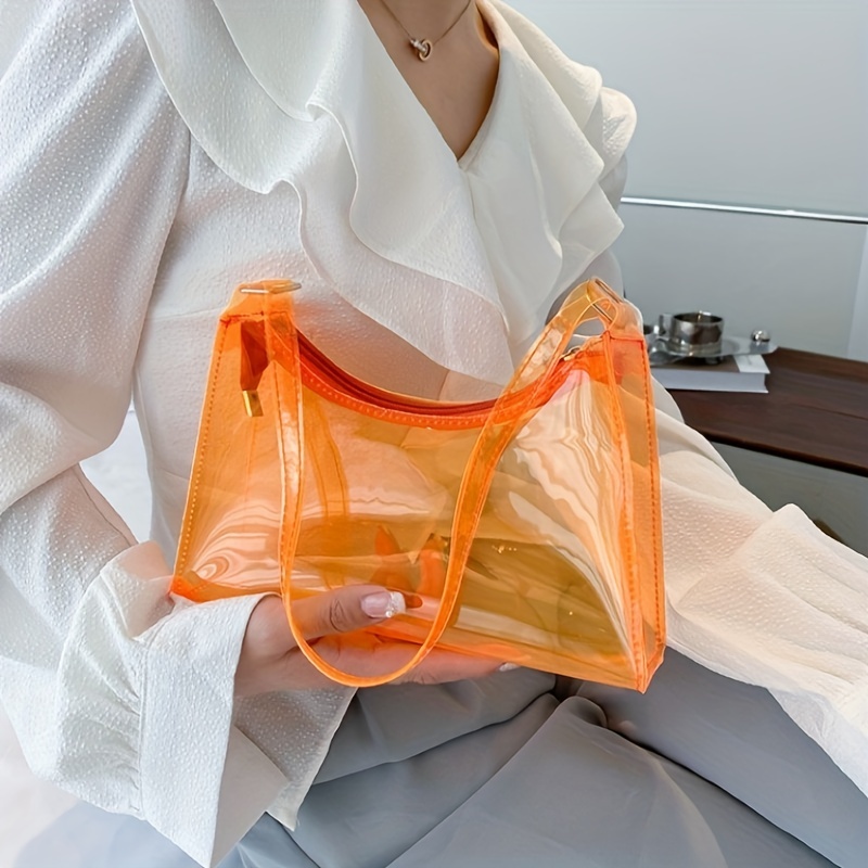 Transparent Pvc Hobo Bag, Jelly Casual Shoulder Bag, Waterproof Stylish Baguette  Bag Underarm Bag - Temu