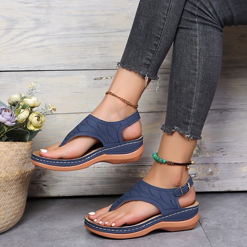 Women Low-Wedge Orthopedic Sandals Casual Flip Flops Ladies Anti-Slip Flat  Shoes