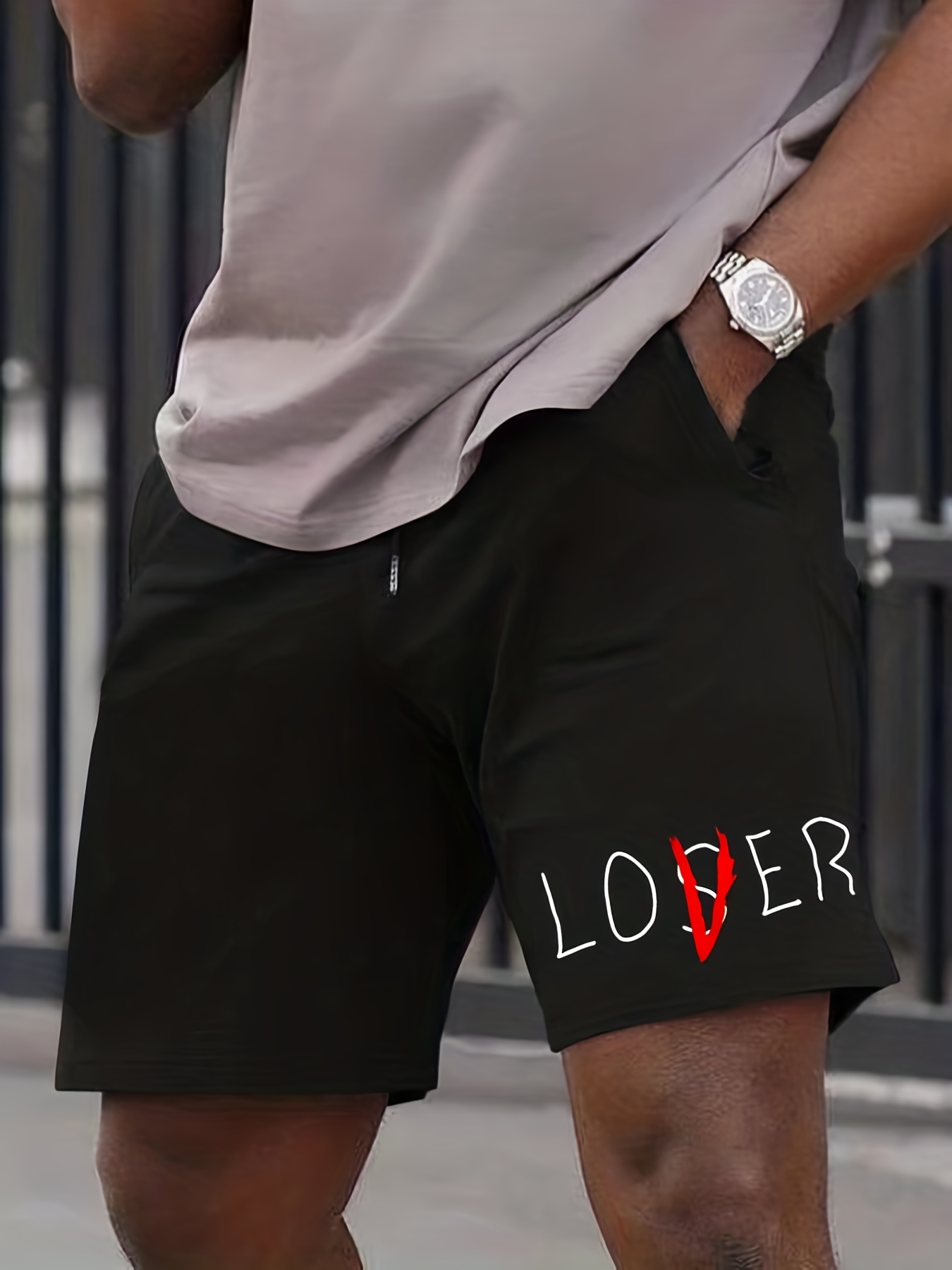 Men's Loungewear Pajama Shorts With Pockets, Elastic Waist Drawstring  Design, LOSER LOVER Print Best Selling Black Shorts For Indoor And Outdoor  Wear