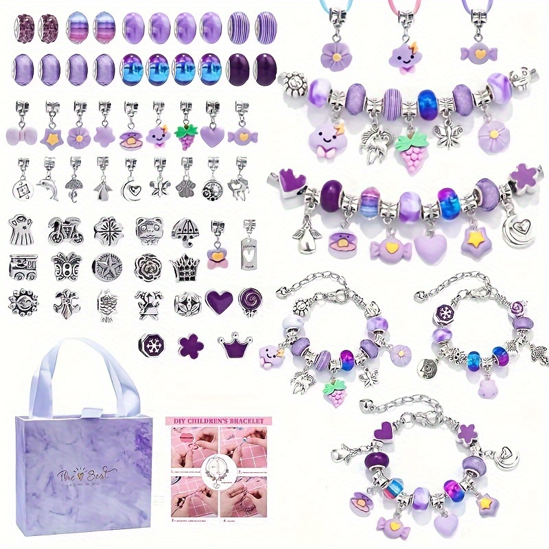 Niatsume DIY Bracelet Making Kit for Girls,Charm Purple Jewelry Making Kit Art Glass Beads,DIY Crafts for Girls Ages 5 6 7 8 9 10 11 12,Mermaid Unicorns Teen