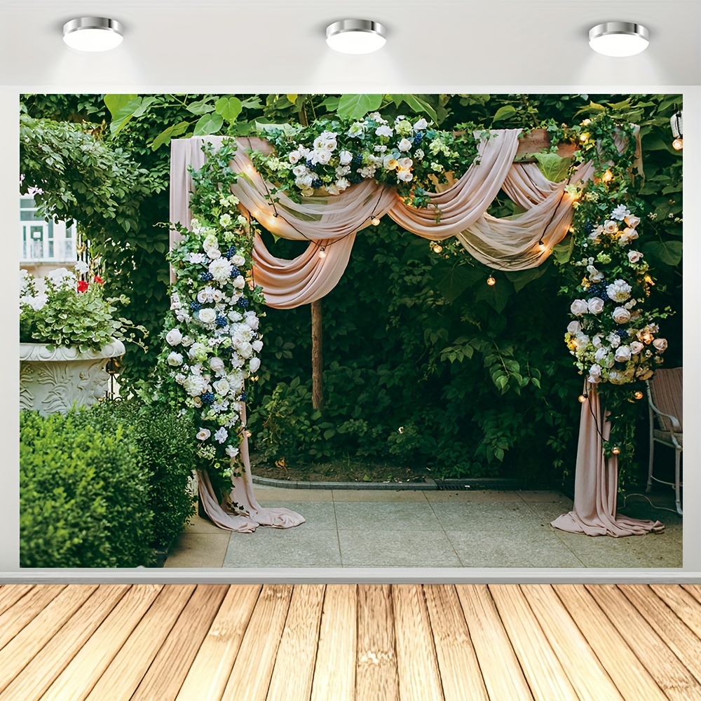 

1pc, Romantic Wedding Photography Backdrop, Vinyl Spring Green Leaves Floral Background Wall Bridal Shower Portrait Baby Shower Party Decoration Banner Photo Studio Props 82.6x59.0 Inch/94.4x70.8 Inch