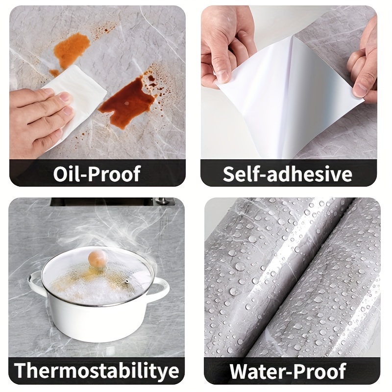 1 rollo de papel pintado autoadhesivo de mármol resistente al calor y al  aceite para renovación de cocina y pegatinas de encimera de bricolaje