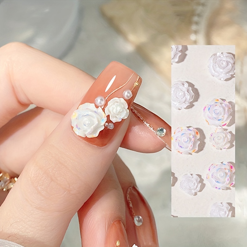 3d Flower Nail Charms White Auroras Camellia Nail Art - Temu