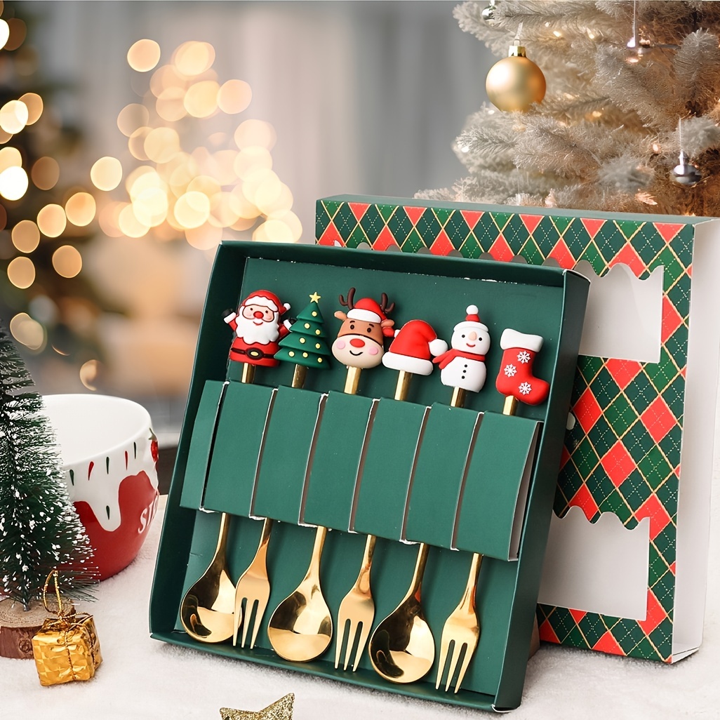 8 Porte-Couverts Joyeux Noël Forêt Blancs/Paillettes Vert Givré et Or - 20  cm pour l'anniversaire de votre enfant - Annikids