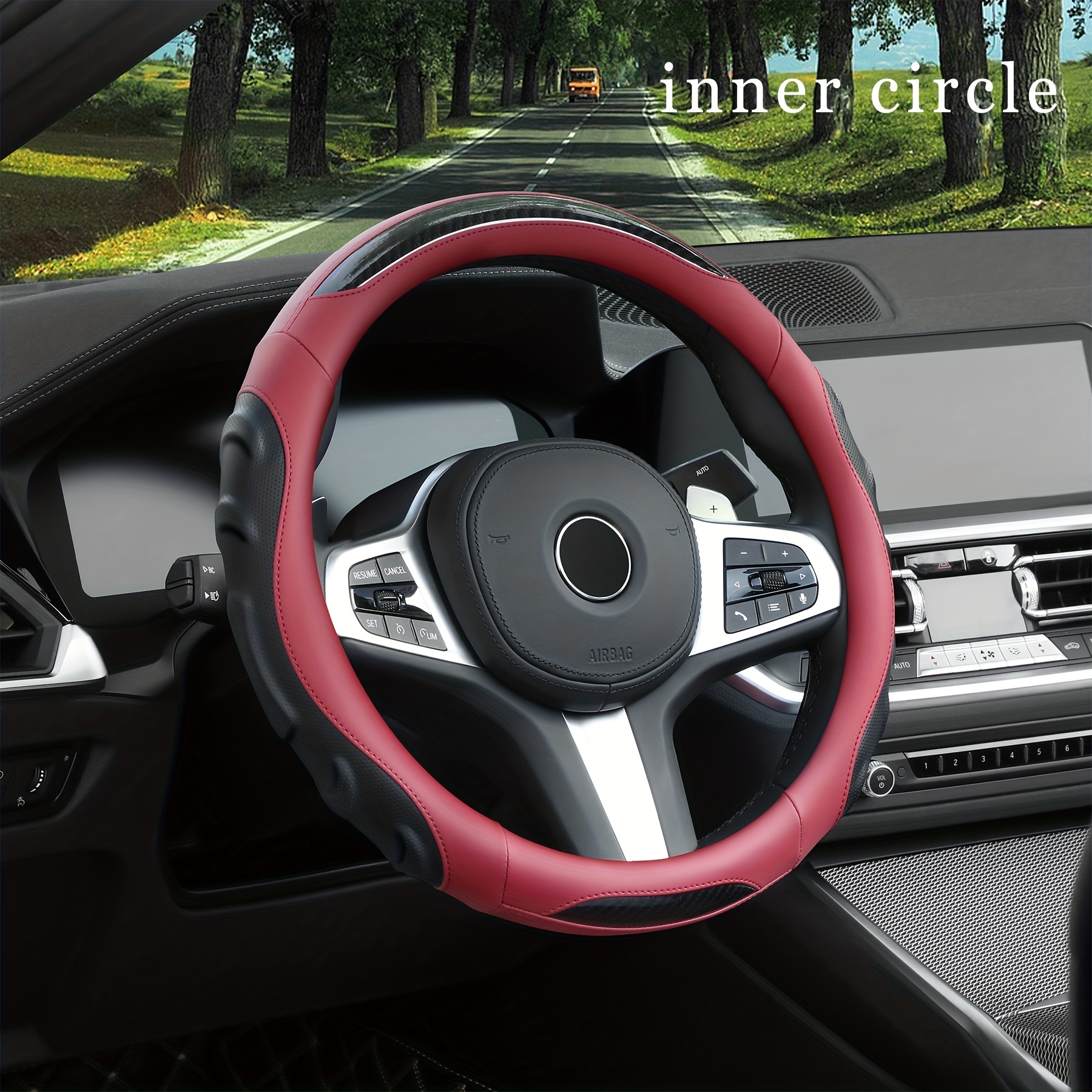 Universal Red Car Microfiber Leather Steering Wheel Cover 15