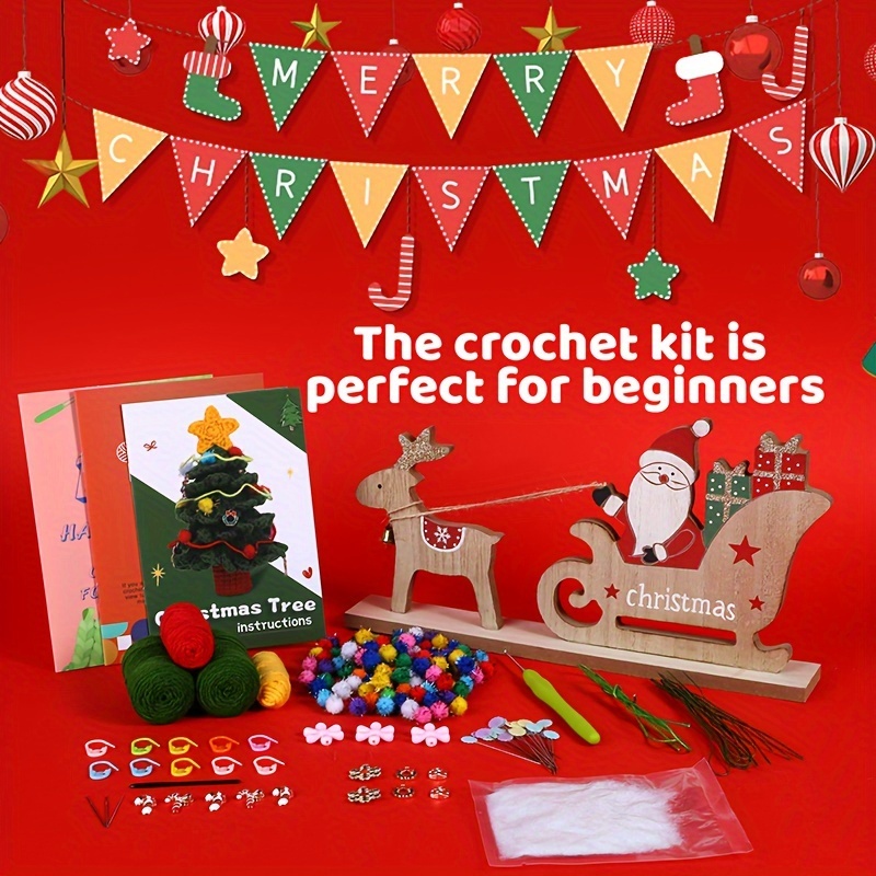 Crochet Kits For Beginners, Christmas Crochet Kits For Adults Beginners,  Complete Christmas Tree Craft Kit Crochet Starters Kit With Step-by-Step  Vide