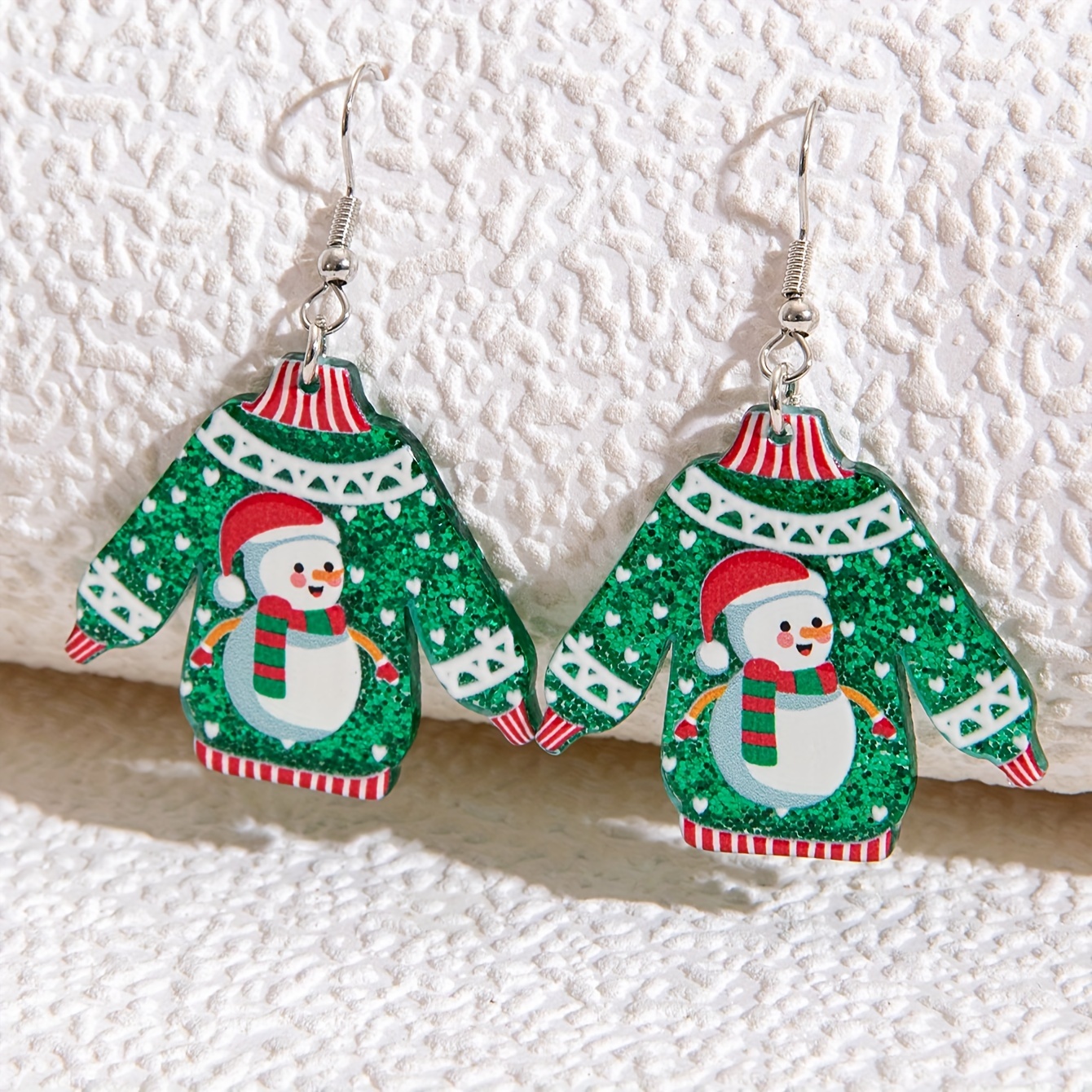 Snowman Green Faux Sweater Earrings for Women