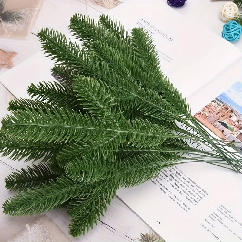 30Pcs Christmas Artificial Pine Needles Branches Green Fake Pine