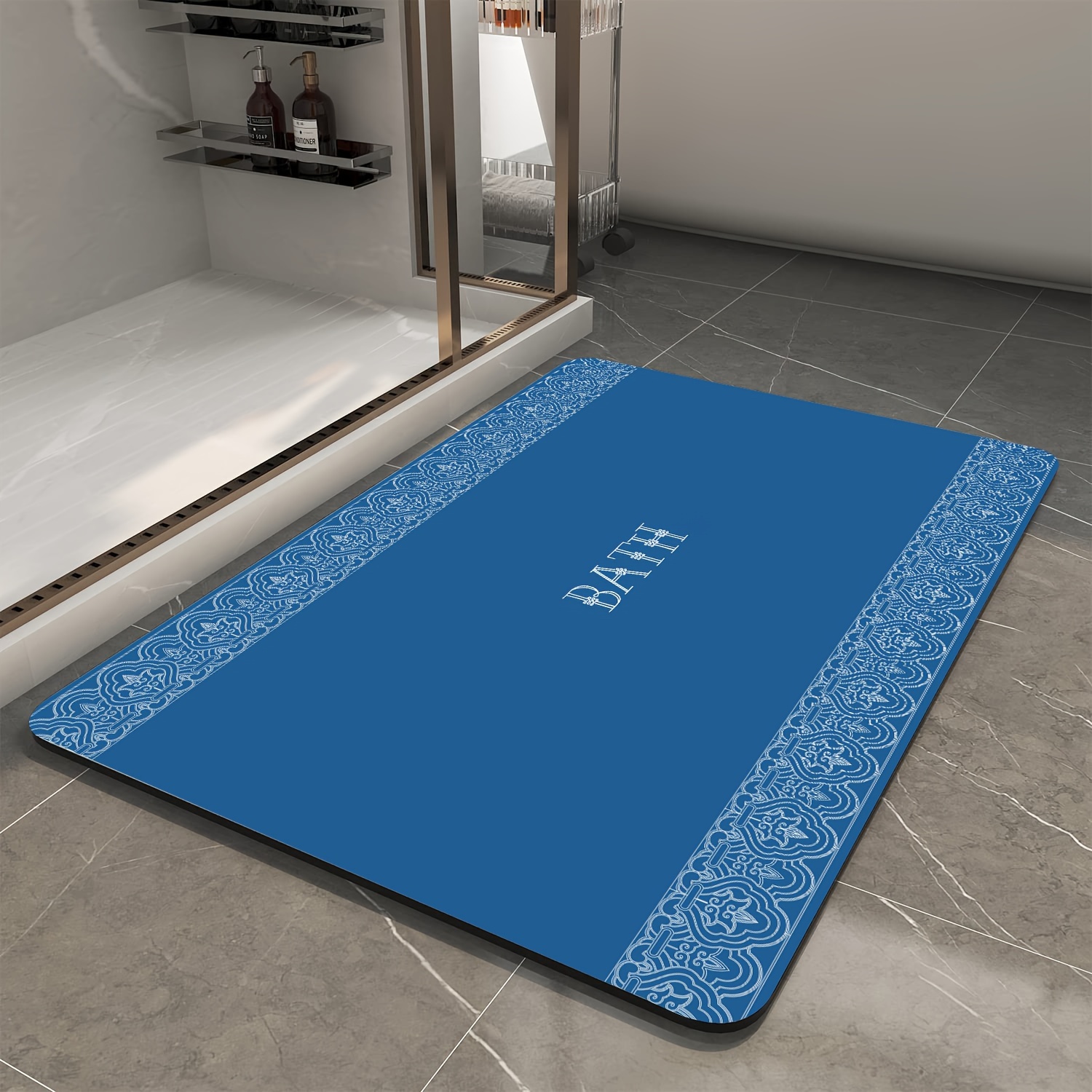 Shape28 Floor Mat Ultra-Thin Kitchen Bathroom Rug with Non Slip Rubber  Backing 35 x 23 Inches Color Dark Blue Design 1S
