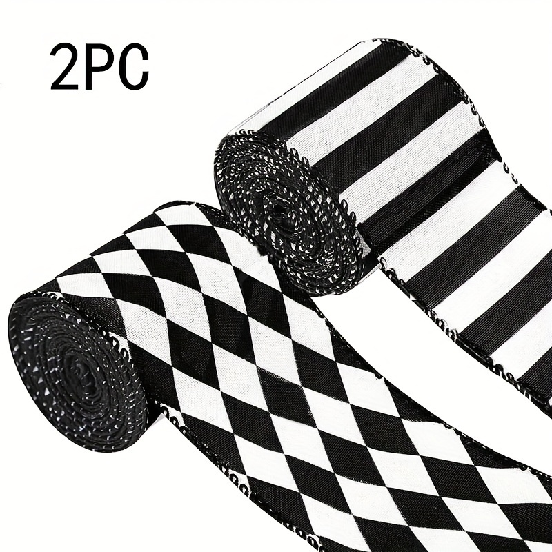 Checkerboard Ribbon, 4 Width Checker Ribbon, Black and White Checked Ribbon