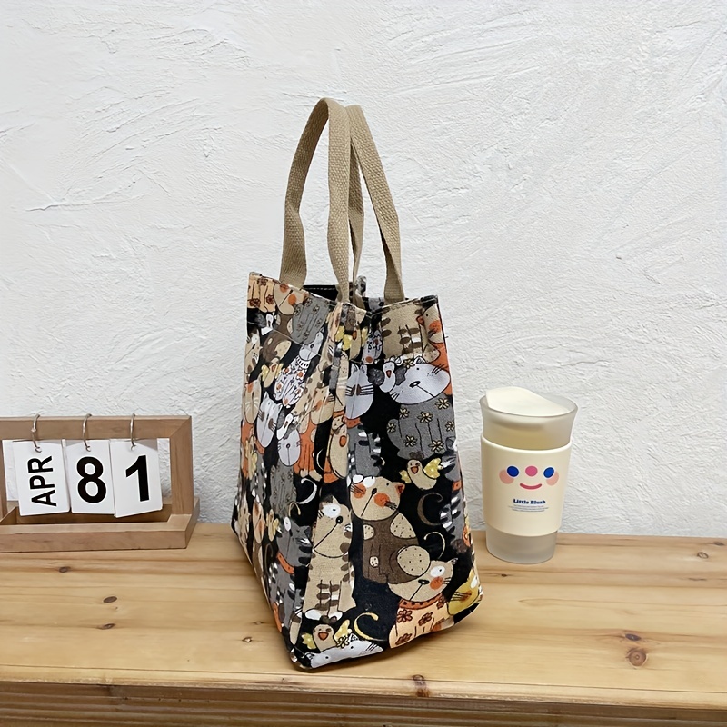 Canvas Bags Handbag for Women Shopper Cute Cat Tote Bag with Zipper Designer  Bag Japanese Style Cartoon Small Shoulder Bags
