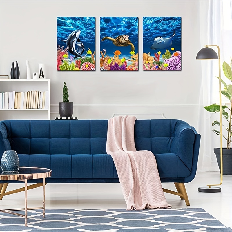 Canvas Wall Art For Living Room, Family Wall Decor For Bedroom Bathroom  Wall Decoration Blue Ocean Sea Turtle Canvas Art Modern Shark Pictures  Artwork Paintings Office Prints Ready To Hang, No Frames