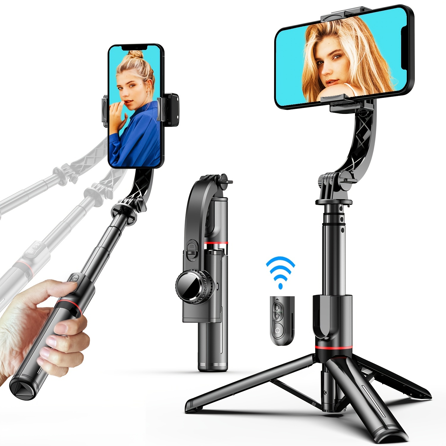  Estabilizador de cardán para smartphone, con palo selfie  retráctil y trípode, control remoto multifunción de 1 eje con rotación  automática de 360°, equilibrio automático para iPhone/Android : Celulares y  Accesorios