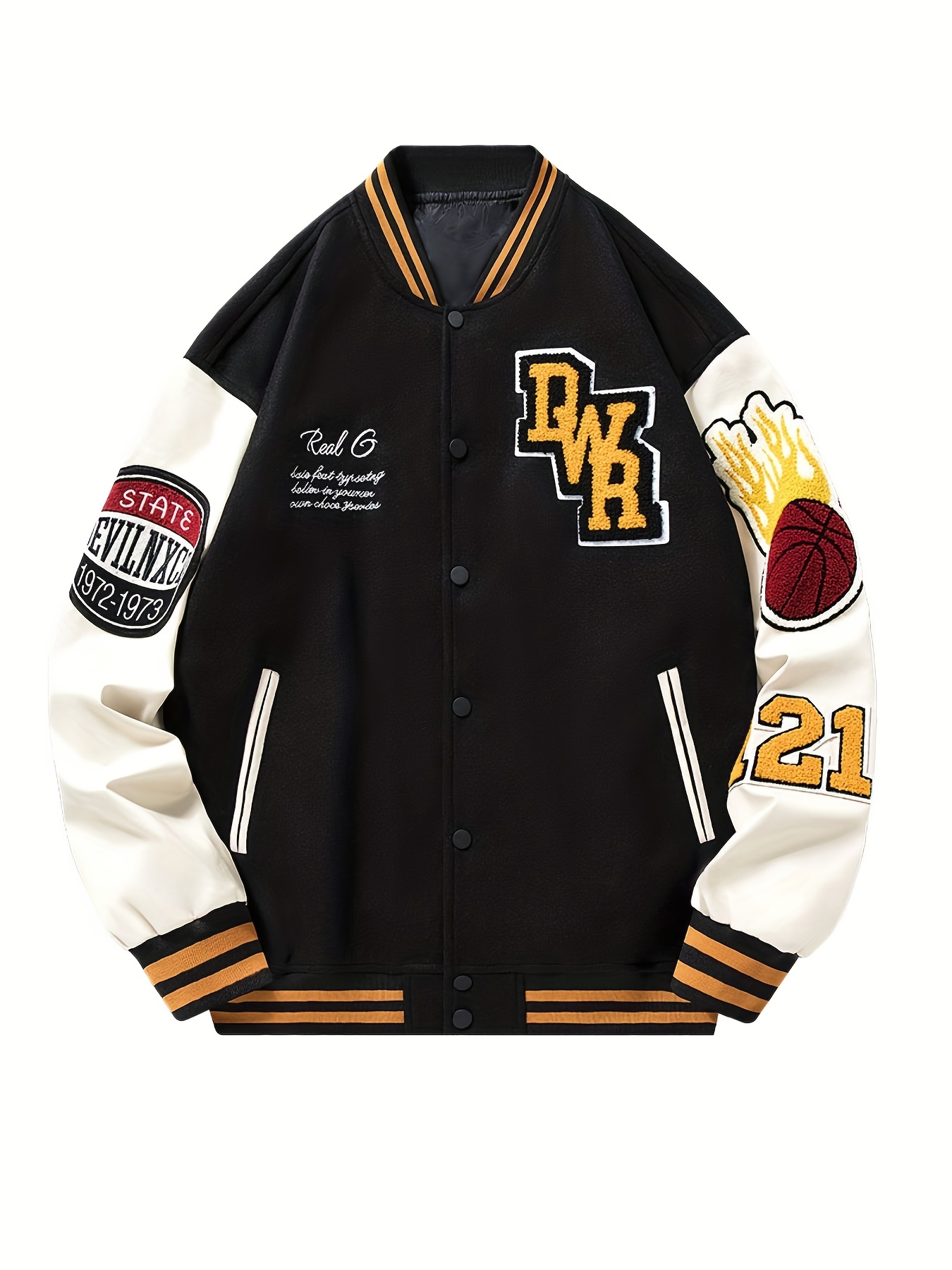 Vintage Style Embroidery Letter Print Varsity Jacket, Men's Casual